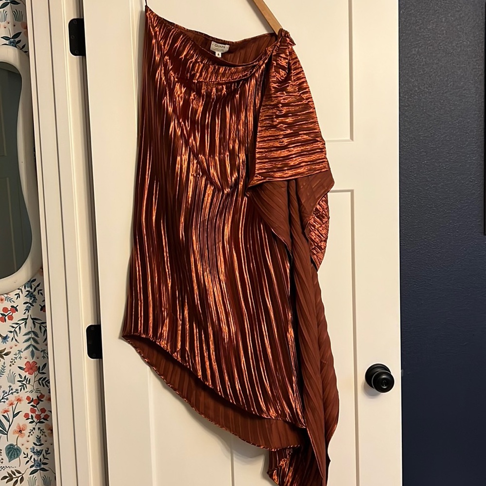Anthropologie Guapa Pleated Satin One-Shoulder Dress